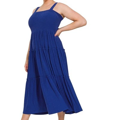 3 X Zenana со сборками ярусный Midi платье Lt темно-синий плюс размер комфорта совершенно новый - Изображение 1 из 4