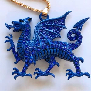Betsey Johnson Halskette mit blauem Drachenanhänger goldfarben Kette - Bild 1 von 11