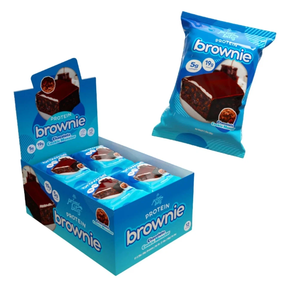 Prime Bites Protein Brownies Low Sugar Collagen Snack Bars 19g Protein 5g Col...