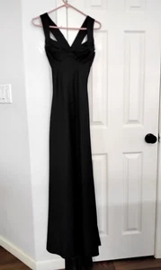 Onyx Nite Satin langes Kleid/Formelles Kleid Meerjungfrau Rücken gekreuzte Träger gefüttert schwarz 6 - Bild 1 von 7