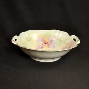 Prussian China Square Bowl E Schlegelmilch 1900 Hand Painted Orchids w/GOLD - Picture 1 of 12