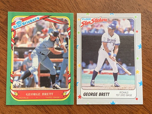 George Brett, K. C. Royals- HOF- 1987 & 1988 Fleer Sticker Cards-NmMt- Free Ship