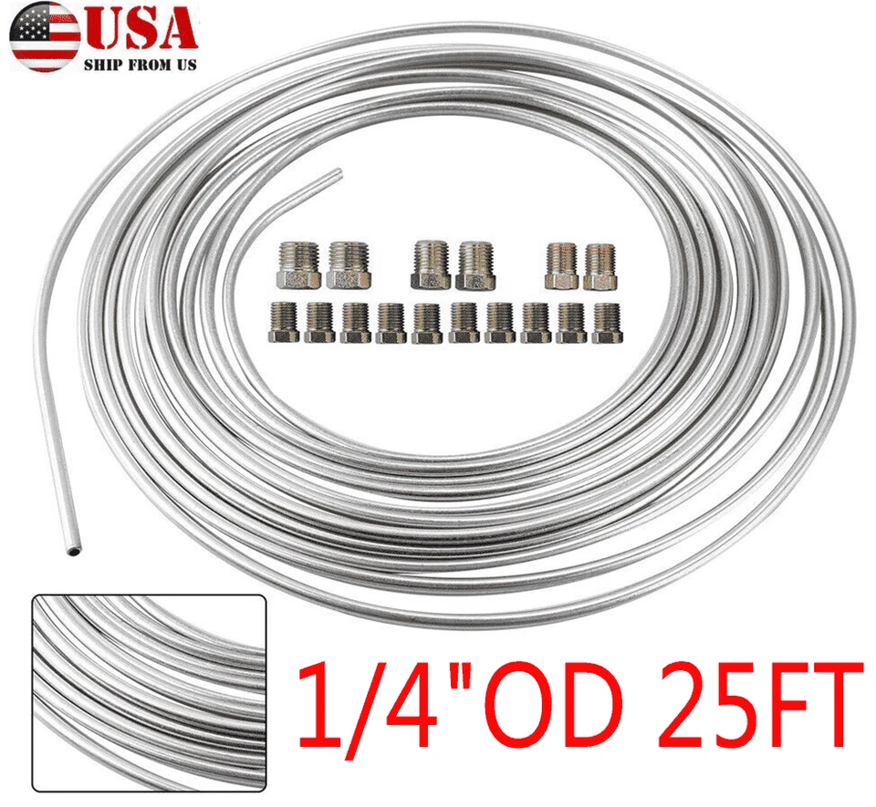 1x Kit de tubos de línea de freno de acero galvanizado incluye 16 accesorios 25 pies de 1/4" OD EE. UU. Foto 1 de 4