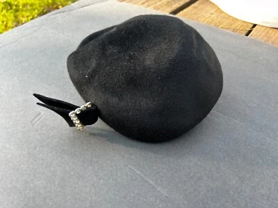 Sombrero de cóctel vintage para damas Glenover Henry Pollak boina negra EE. UU. Foto 1 de 4
