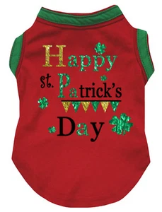 Green Red Top T-Shirt Happy St.Patrick's Day Pet Cat Dog Puppy One Piece Clothes - Picture 1 of 2