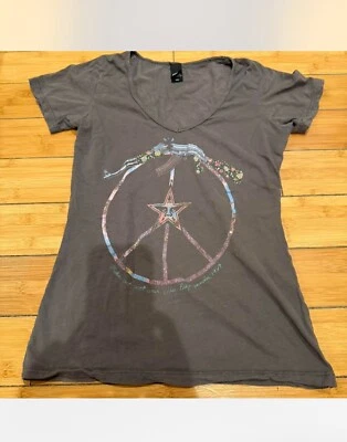 Obey gray Sz XS super soft v-neck graphic tee with peace sign and broken Gun - Image 1 of 4