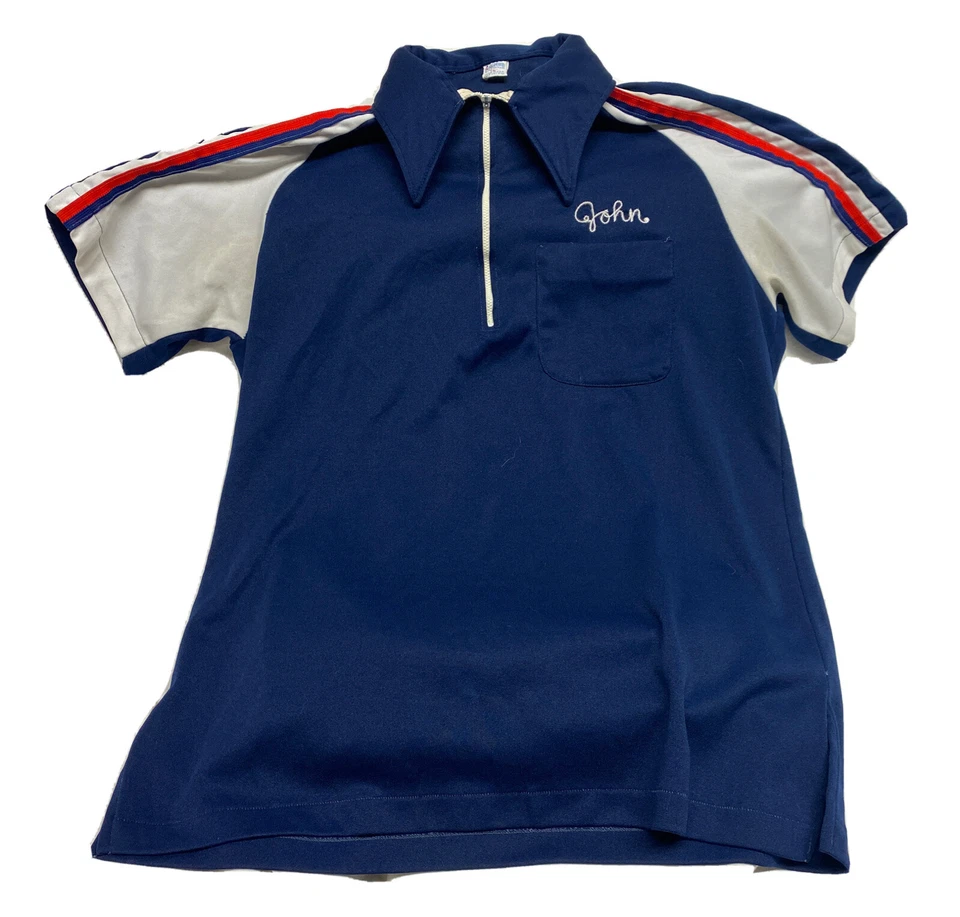 Vintage 70s Bowling Shirt Sherm’s Body Shop “John”  size L Hilton - Image 1 of 4