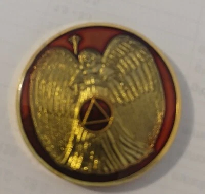 AA GUARDIAN ANGEL Coin- Mandarin Red ALCOHOLICS ANONYMOUS  Medallion Chip  - Image 1 of 2