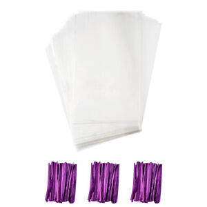 100x Rectangle Cellophane Plastic Candy Bags Iron Core Wire Twist Ties 24.8~25mm