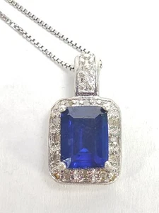Bellissima collana con ciondolo in argento sterling e pietra di vetro blu 925 - Foto 1 di 5