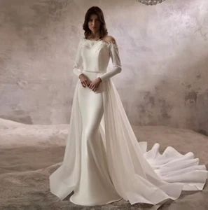 Mermaid Wedding Dresses Bridal Gown Bride Dress with Detachable Organza Skirt - Picture 1 of 9