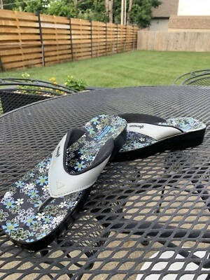 Aerosoft Shoes Womens Size 40 Thong Sandal Cushioned Insole  Gray  Blue Wedge - Image 1 of 4