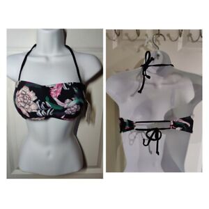 Body Glove Black Floral Bandeau Convertible Strap 'Crystal' S 36B Swim Top NWT