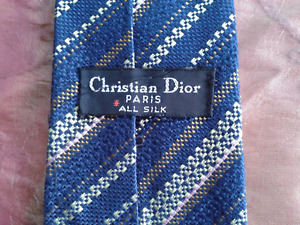 CHRISTIAN DIOR Paris vintage all silk tie dark blue textured gold stripes