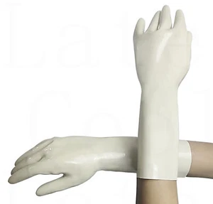 100% Latex Gummi Rubber White Molded Five-finger Gloves Forearm Mitten 0.4mm - Picture 1 of 4