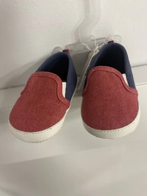 Old Navy Unisex Baby 0-3 Months Red & Navy Blue Slip On Crib Shoes - Image 1 of 4