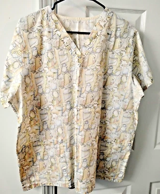 Blusa Médica Básica Bronceada 2 Bolsillos con Jirafas de Dibujos Animados con Sombreros Talla XL Foto 1 de 2