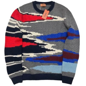 Missoni Grobstrick Wollpullover Chevron Intarsien 48/M Zickzack Streifen Herren - Bild 1 von 12