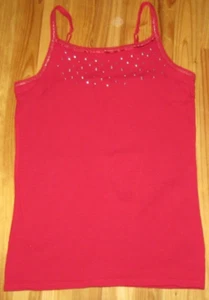SO Girls 14 Red Cotton Adj Straps Embellished Cami Tank Top Great Preowned CUTE - Picture 1 of 3