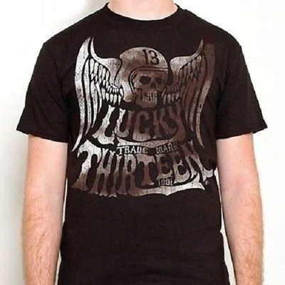 Lucky 13 Renegade 骑手 Life Winged 头盔头骨朋克纹身 T 恤 2Xl — 第 1/2 张图片