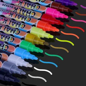 Liquid Erasable Chalk Markers Pens - 12 Colors Washable & Wet Erase Neon Makers - Picture 1 of 12