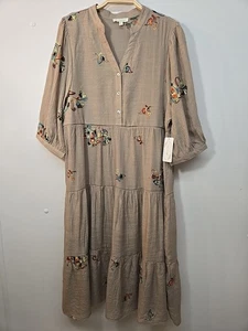 NWT Anthropologie Fig And Flower Size M Embroidered Ruffle Tiered Boho Midi... - Picture 1 of 11