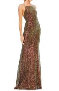 Mac Duggal Iridescent Sequin Gown Sz 6 Black bronze - Picture 1 of 2