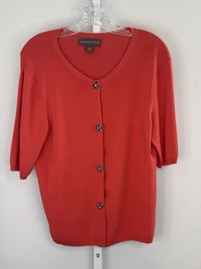 Josephine Chaus Coral Knit Cardigan XL Half Sleeve Beaded Button Sweater Top - Picture 1 of 10