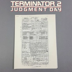 Terminator 2 - Production Used Call Sheet, T-1000 Gets Shot at the Mall - Picture 1 of 9