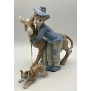 Vintage Figur Junge mit Esel & Hund Porzellan Skulptur von Ardalt Lenwile 6" hoch - Bild 1 von 7