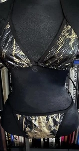 D'Amore By Marceau Black With Snake Snake In Gold Sparkle Stretch String Bikini  - Picture 1 of 4