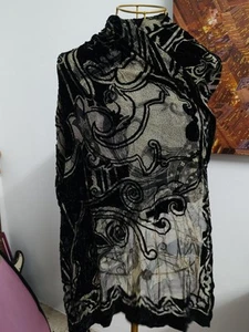 Pierre Cardin Silk Velvet/Corduroy Vintage Long Scarf, Shawl, Stole In Black - Picture 1 of 10