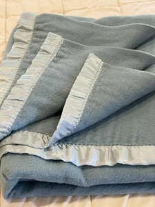 Vintage Light Blue Acrylic Blanket Satin Trim USA 86” x 80” so soft Full/queen - Picture 1 of 6