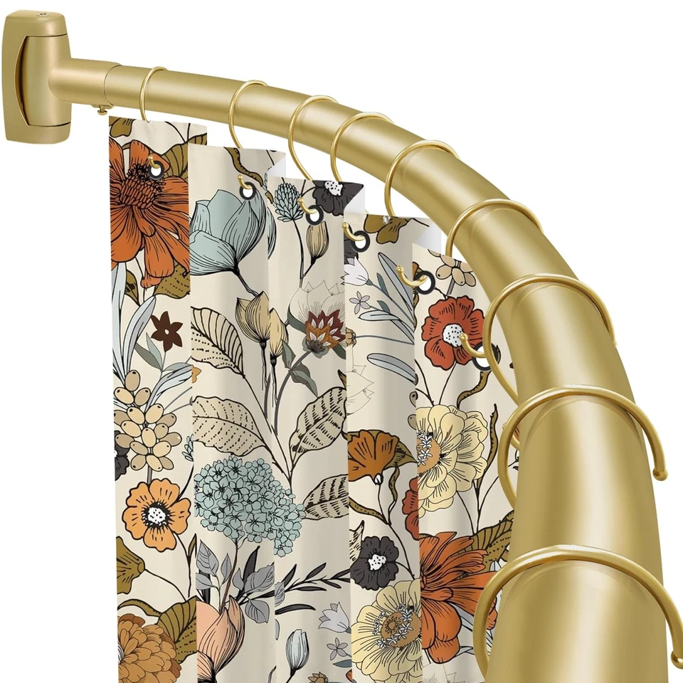 Varilla de ducha expandible, dorada, diseño curvo, a prueba de óxido, antideslizante, se requiere taladro Foto 1 de 4