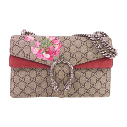GUCCI GG SHW Borsa a tracolla catena Dioniso rivestita in tela marrone rosso