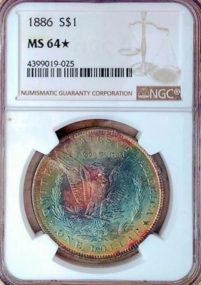 1886 $1 🌈Tonificado NGC MS-64✳️STAR Natural🌈 Dos Caras Como Nuevo🌈 Tonificado! Precioso! Foto 1 de 4