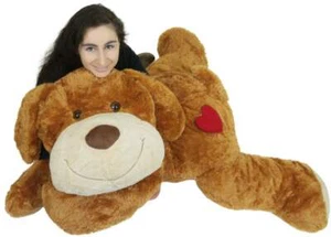 Giant Stuffed Puppy Dog Heart on Butt, 5 Feet Long Soft Large Plush Brown - Picture 1 of 12
