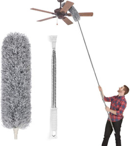Microfiber Duster with Extension Pole(Stainless Steel), Extra Long 100 Inches