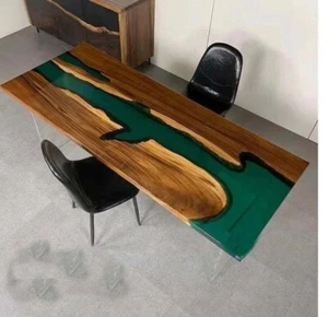 Mesa de comedor epoxi de resina verde hecha a mano para el hogar, mesa de centro, mesa de centro - Imagen 1 de 7