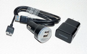 New Samsung Galaxy Note 3 S5 Wall & Car USB Charger,USB Data Cable 3ft. Black - Picture 1 of 9