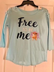 NWT Girls Justice Light Blue Quarter Sleeve Top - Free To Be Me w/Dog - Picture 1 of 6