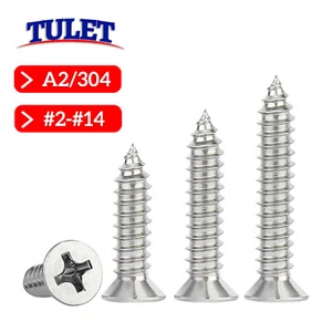 PHILLIPS COUNTERSUNK SELF TAPPING SCREWS A2 STAINLESS STEEL TAPPERS No.2-No.14 - Picture 1 of 4