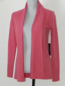 TAHARI PURE LUXE 100% Cashmere Shawl Open Front Coral Pink Cardigan SMALL NWT - Picture 1 of 3