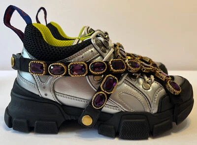 Zapatilla deportiva Gucci Flashtrek plateada y negra con correa de cristales extraíbles NUEVA talla 35 Foto 1 de 4