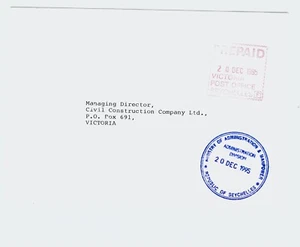 SEYCHELLES - MINISTRY of ADMINISTRATION & MANPOWER Handstamp on 1995 Cover - Picture 1 of 1