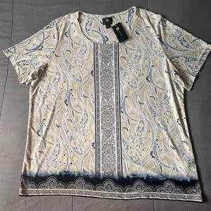 JM Collections Shirt StoneCombo Top Short Sleeve, Plus Size 2X Floral Print, New - Picture 1 of 12