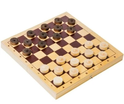 Wooden Checkers with Chess Board Foldable Portable Set of 24 Draughts 9"x9" - Image 1 of 2