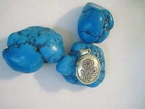 Vintage 70er Jahre Sterling Silber floral rosa Steine Medaillon gemarkt 925 Schweden - Bild 1 von 5