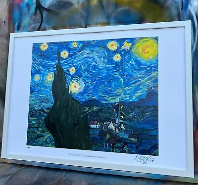 Tirage D'art La Nuit étoilée (Noctali & Mew), Numéroté Signé Van Gogh X Pokémon • 52.90€