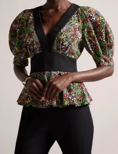 Ted Baker Camilya Crepe Floral Puff Sleeve Top Size 4 uk 14 bnwt £110 - Picture 1 of 6